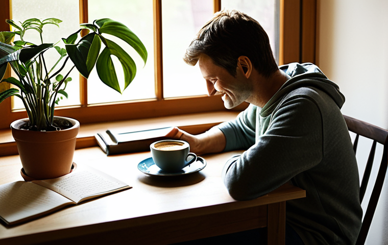 습관 스택킹으로 나만의 루틴 만들기 - **Image Prompt 1: The Serene Morning Transformation**
"A wide-angle shot capturing a cozy and in...