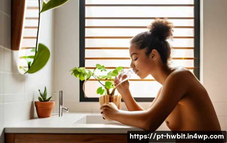 습관 스택킹을 통한 생산성 측정 방법 - A cozy modern Brazilian home bathroom scene in the morning light, showing a young adult casually bru...
