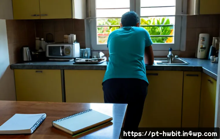 Home 17 습관 스택킹의 실패 요인 및 극복 방법 - Photorealistic morning scene in a bright Brazilian apartment kitchen, overwhelmed adult standing bes...